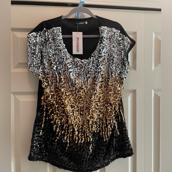 Women's Sequin Top Shimmer Glitter Top - Picture 1 of 8